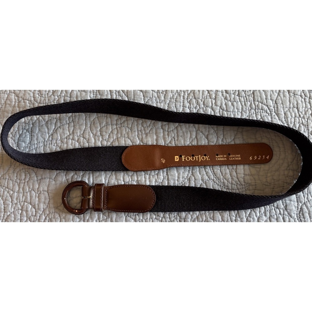 Footjoy Navy Canvas Golf Belt Size 40 Leather Trim